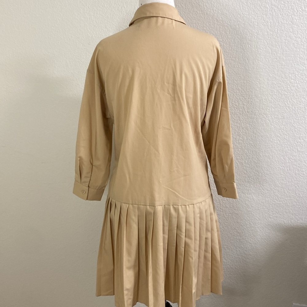 VERA MODA Pleated Beige Shirt Dress - Picture 5 of 6